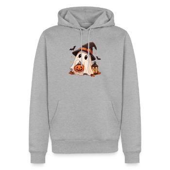Süßer Geist mit Hexenhut - Männer Premium Bio Hoodie - Grau meliert - Vorne - Thijin (182cm)