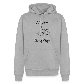 Nous aimons les arrêts coulissants - Sweat à capuche Premium bio Homme - gris chiné - Devant - Thijin (182cm)