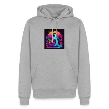 Pinguin mit Neonfarben, Synthwave / 80er Jahre - Männer Premium Bio Hoodie - Grau meliert - Vorne - Thijin (182cm)