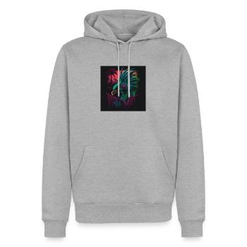 Pfau mit Neonfarben, Synthwave / 80er Jahre - Männer Premium Bio Hoodie - Grau meliert - Vorne - Thijin (182cm)