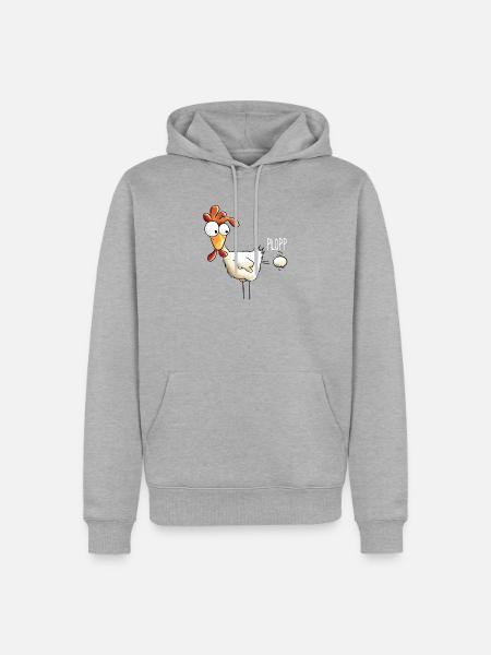 Plopp es ist raus das Ei - Huhn - Hahn - Gockel - Männer Premium Bio Hoodie - Grau meliert
