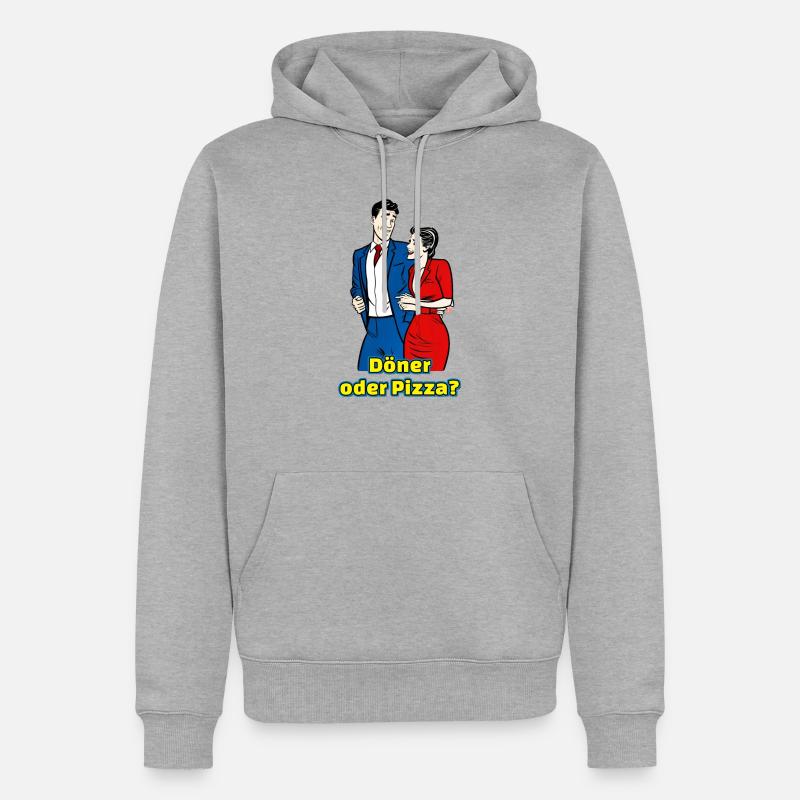 Döner oder Pizza? - Männer Premium Bio Hoodie - Grau meliert