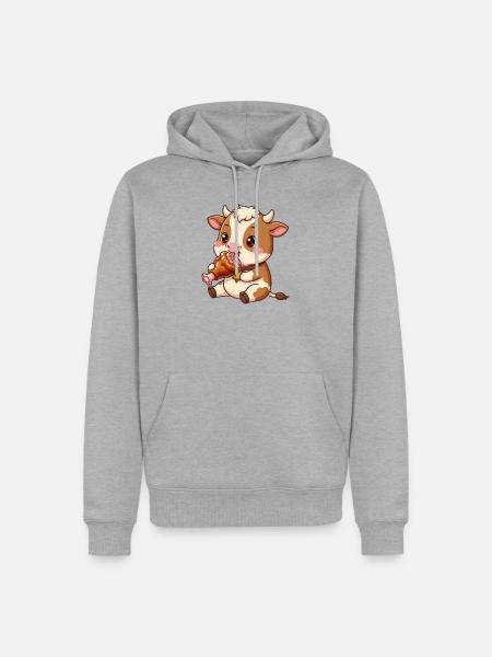 Kuh Braten Lecker Chibi Cartoon - Männer Premium Bio Hoodie - Grau meliert