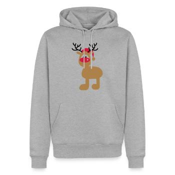 Elch mit Weihnachtsmütze - Männer Premium Bio Hoodie - Grau meliert - Vorne - Thijin (182cm)
