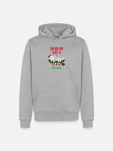 INJF-Katze genießt Weihnachts-Eierpunsch im Schaumbad - Männer Premium Bio Hoodie - Grau meliert