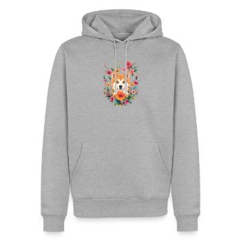  Floral Akita Dog Flowers Nature Lover Botanical - Männer Premium Bio Hoodie - Grau meliert - Vorne - Thijin (182cm)