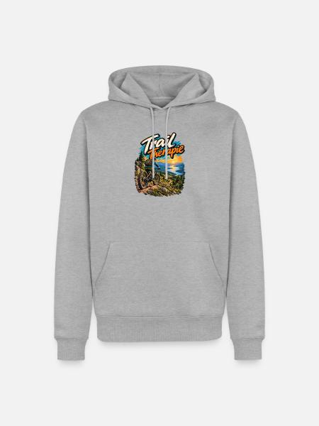 Trail Therapie MTB Berglandschaft - Männer Premium Bio Hoodie - Grau meliert