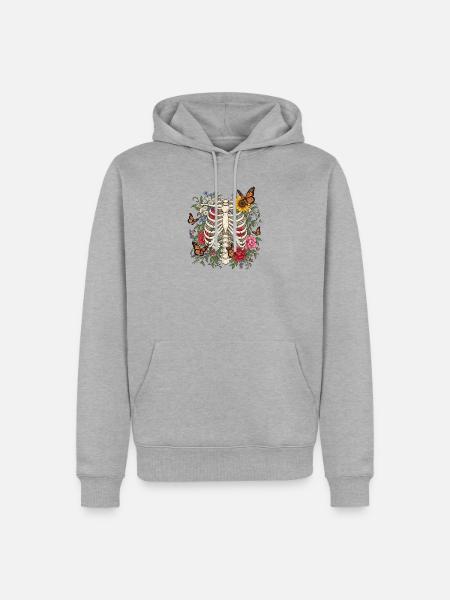 Brustkorb-Blütenskelett - Männer Premium Bio Hoodie - Grau meliert