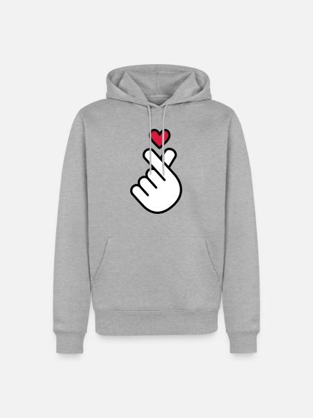 K-pop hjerte, Korea K pop musik symbol, finger, hånd - Herre Premium økologisk hoodie - grå meleret