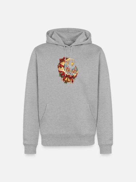Weihnachtsmonddorf und Sterne - Männer Premium Bio Hoodie - Grau meliert