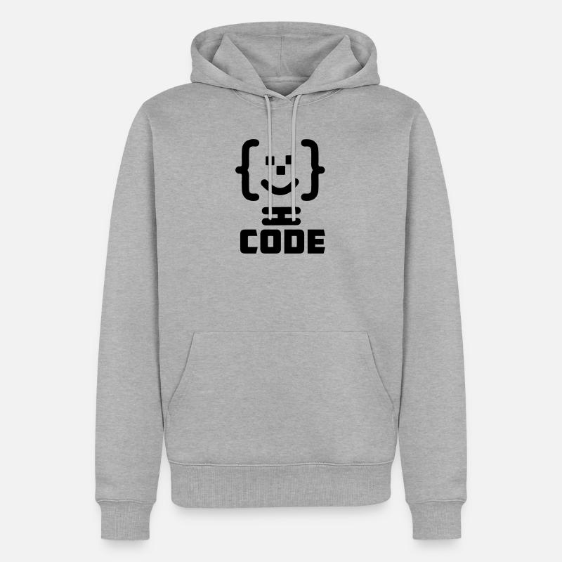 Logo du code du programmeur principal avec texte CODE - Sweat à capuche Premium bio Homme - gris chiné