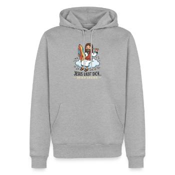 Jesus liebt dich Surf Humor - Männer Premium Bio Hoodie - Grau meliert - Vorne - Thijin (182cm)