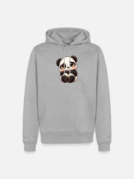 Trauriger Panda Cartoon Freundschaft Emotion - Männer Premium Bio Hoodie - Grau meliert