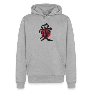 An die Liebe japanischen Ideogramm Vintage-Effekt - Männer Premium Bio Hoodie - Grau meliert - Vorne - Thijin (182cm)