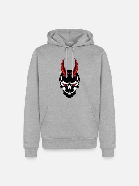 Dämonischer Schädel - Männer Premium Bio Hoodie - Grau meliert