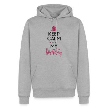 Keep Calm it's my Birthday - Männer Premium Bio Hoodie - Grau meliert - Vorne - Thijin (182cm)