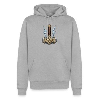 Mjölnir – Thors Hammer mit blauen Blitzen - Männer Premium Bio Hoodie - Grau meliert - Vorne - Thijin (182cm)