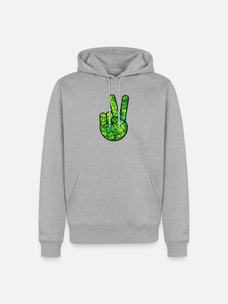 Friedenszeichenhand Grün - Männer Premium Bio Hoodie - Grau meliert