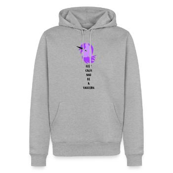 Licorne Restez calme - Sweat à capuche Premium bio Homme - gris chiné - Devant - Thijin (182cm)