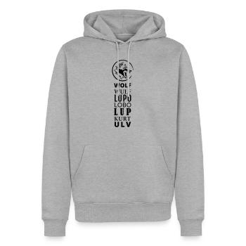 GOWILD Wolf Design en 7 langues - Sweat à capuche Premium bio Homme - gris chiné - Devant - Thijin (182cm)