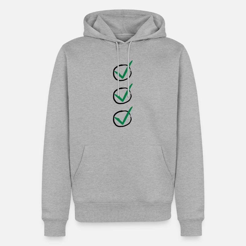 Three Checkmarks - Sweat à capuche Premium bio Homme - gris chiné