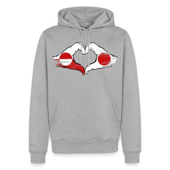 Drapeau du Groenland-Japon Mains en forme de cœur utilisé - Sweat à capuche Premium bio Homme - gris chiné - Devant - Thijin (182cm)