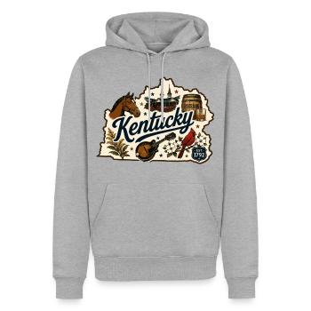Vintage-Kentucky Bluegrass-Bourbon-Aufkleber - Männer Premium Bio Hoodie - Grau meliert - Vorne - Thijin (182cm)