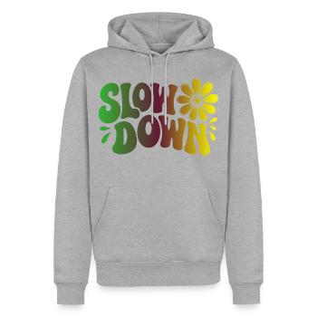 Slow Down Yoga Achtsamkeit und Ruhe - Männer Premium Bio Hoodie - Grau meliert - Vorne - Thijin (182cm)