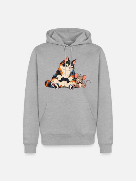 Katze und Maus beim Gaming - Männer Premium Bio Hoodie - Grau meliert