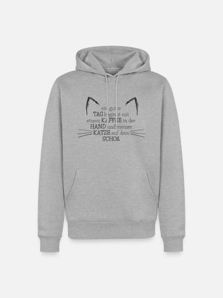 Katze - Ein guter Tag ... - Männer Premium Bio Hoodie - Grau meliert