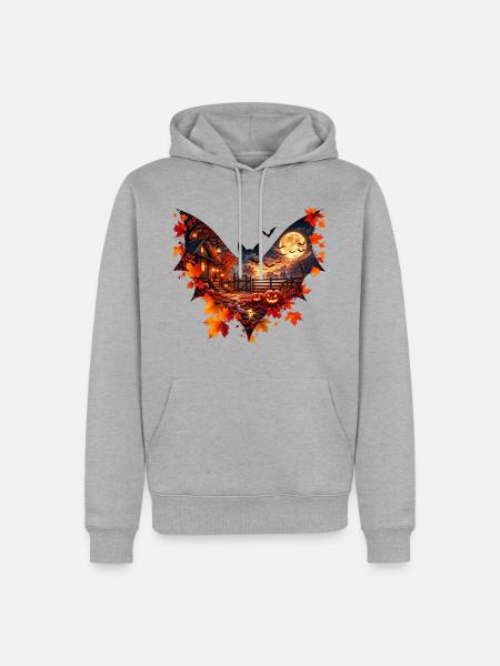 Herbstnacht mit Kürbisleuchten - Männer Premium Bio Hoodie - Grau meliert