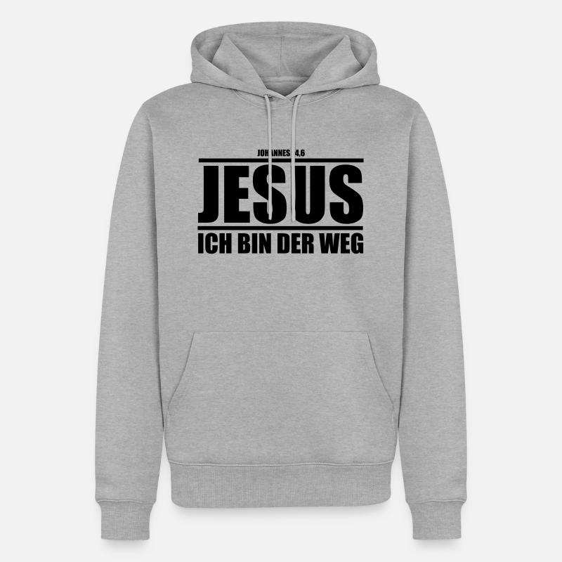 Jesus - Ich bin der Weg - Männer Premium Bio Hoodie - Grau meliert