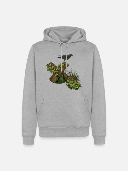 Krähe auf Holzkreuz, efeu - Männer Premium Bio Hoodie - Grau meliert