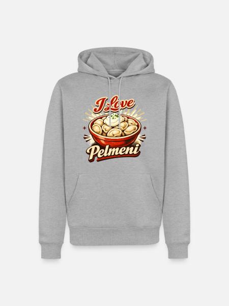 Retro I Love Pelmeni – Vintage Food Art - Männer Premium Bio Hoodie - Grau meliert