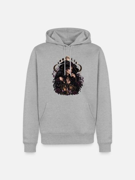 Mondmagie-Witch mit Krähenrosen - Männer Premium Bio Hoodie - Grau meliert