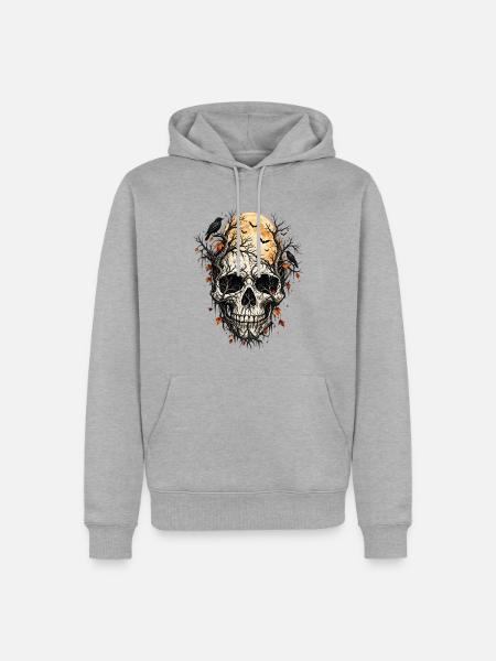 Der Rabe und der Schädel - Männer Premium Bio Hoodie - Grau meliert