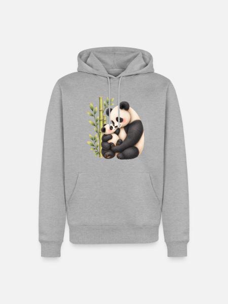 Panda-Zärtlichkeit – Mama und ihr Junges - Männer Premium Bio Hoodie - Grau meliert