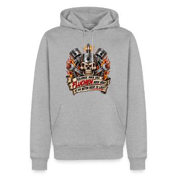 Flammender Skull mit Motorwerkzeug - Männer Premium Bio Hoodie - Grau meliert - Vorne - Thijin (182cm)