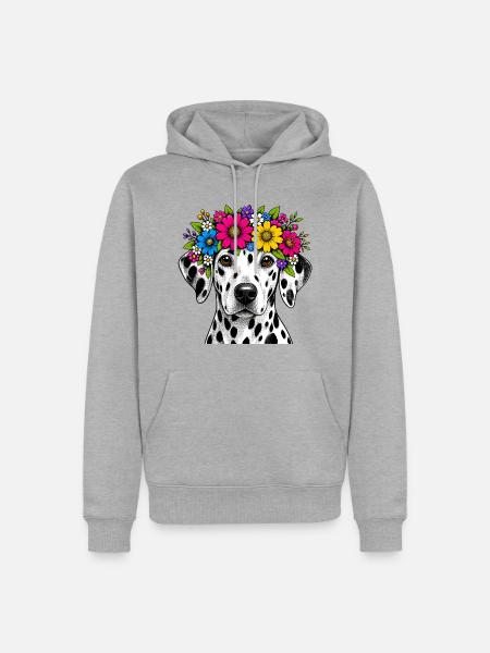 Dalmatiner mit Blumenkranz - Männer Premium Bio Hoodie - Grau meliert
