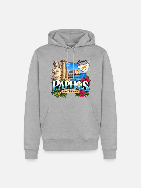 Paphos – Antike, Meer & Zypern - Männer Premium Bio Hoodie - Grau meliert