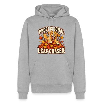 Professional Leaf Chaser – Herbst-Hundemotiv - Männer Premium Bio Hoodie - Grau meliert - Vorne - Thijin (182cm)