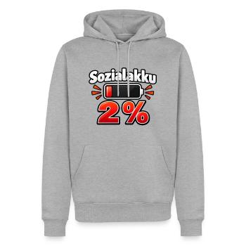 Sozialakku 2 % – Batterie fast leer - Männer Premium Bio Hoodie - Grau meliert - Vorne - Thijin (182cm)
