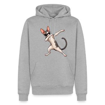 Dabbing Cornish Rex – Coole Lockenkatze - Männer Premium Bio Hoodie - Grau meliert - Vorne - Thijin (182cm)