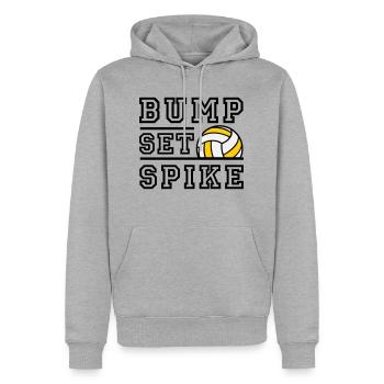 Bump Set Spike - Farbwechsel möglich - Männer Premium Bio Hoodie - Grau meliert - Vorne - Thijin (182cm)