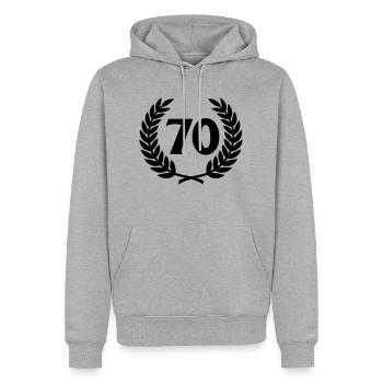 Laurel wreath & Number (70) - Men’s Premium Organic Hoodie - heather grey - Front - Thijin (182cm)