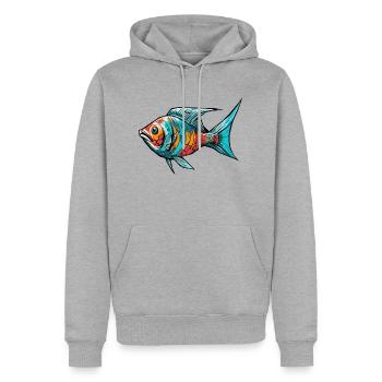 Bunter Graffiti Fisch - Männer Premium Bio Hoodie - Grau meliert - Vorne - Thijin (182cm)
