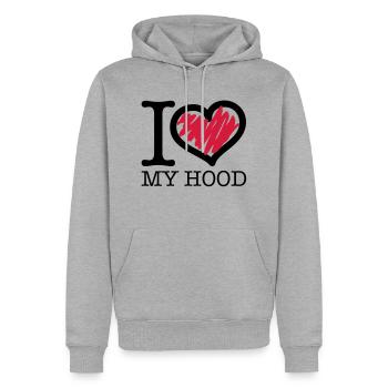 i_love_my_hood_c2 - Männer Premium Bio Hoodie - Grau meliert - Vorne - Thijin (182cm)
