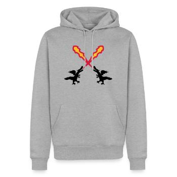 2 freunde team paar feuer spucken flammen silhuett - Männer Premium Bio Hoodie - Grau meliert - Vorne - Thijin (182cm)