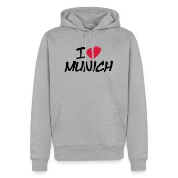 J'aime Munich / J'aime Munich - Sweat à capuche Premium bio Homme - gris chiné - Devant - Thijin (182cm)
