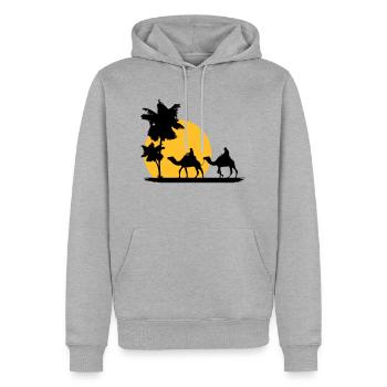 Camel - Kamel - Dromedar - Karawane - Männer Premium Bio Hoodie - Grau meliert - Vorne - Thijin (182cm)